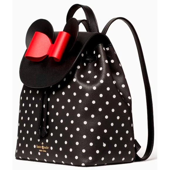S NWB Kate Spade Disney Minnie Mouse Flap Black Leather Backpack K4642 main image 13